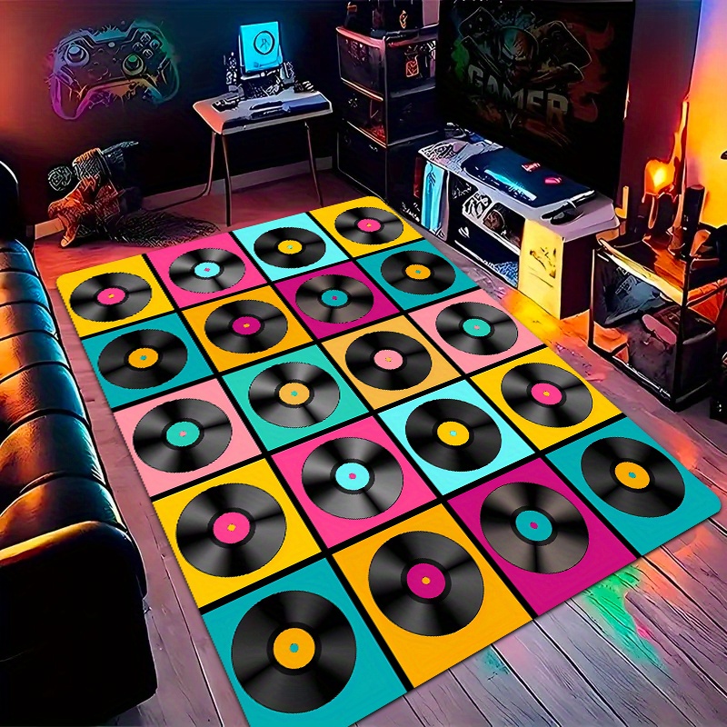 Retro Gaming Lounge - 레트로 바이닐 레코드 모양 카펫, 팝아트