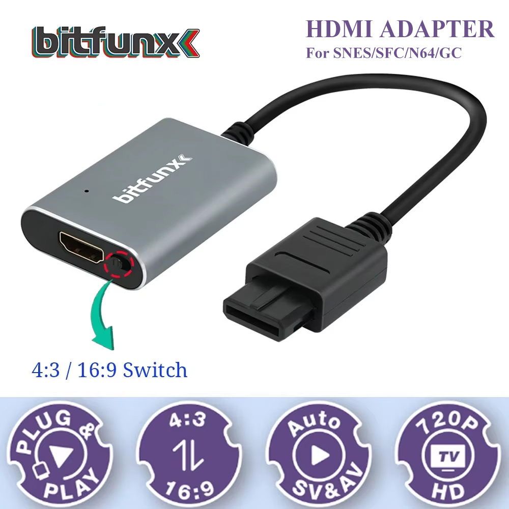 Retro Gaming Mobile - Bitfunx 720P Svideo/AV-HDMI 어댑터 N64/SFC/SNES/GameCube 지원용